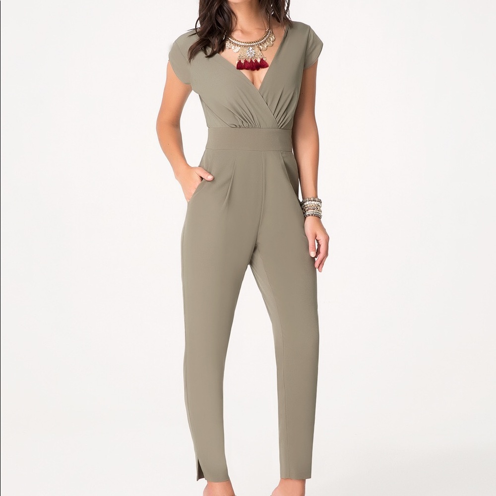 Bebe Bow Jumpsuit in Green